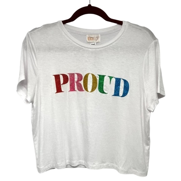 Beach Riot PROUD Rainbow Graphic Crew Neck Crop T Shirt Women’s Large - Picture 7 of 12